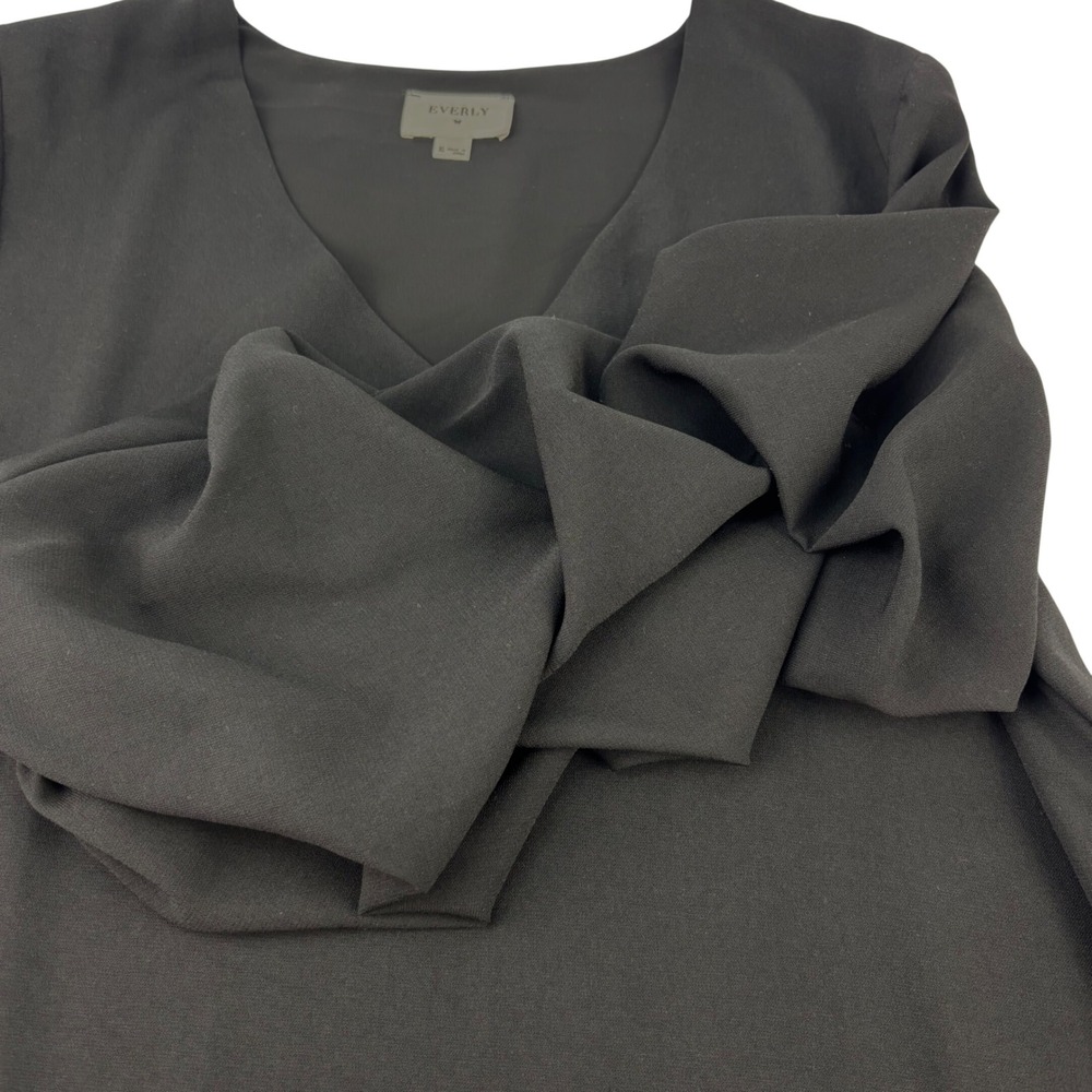 Everly Womens XL Tiered Ruffle Statement Sleeve Shift Little Black Dress Elegant - Picture 8 of 11